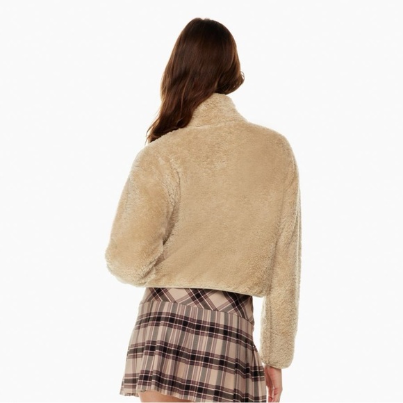 Aritzia Sunday Best Mockneck Fuzzy Zip Up Jacket Teddy Fleece Tan - Picture 2 of 11